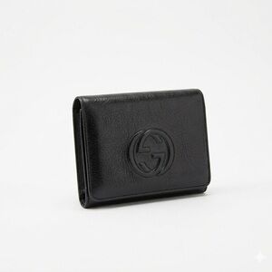 Gucci Black Glossy Leather Bifold Wallet Embossed Logo Tom Ford Era Like New
